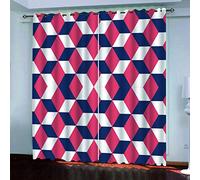 Cortina Habitacion Opaca Termica 2 Piezas 180x250 Cm Cortinas Salon 3D Cuadrado Geométrico Tridimensional Rojo Moderno Aislantes Frío Calor Luz Cortas para Ventana Dormitorio Infantil Niños con Ojal