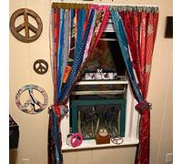 Cortina india antigua Sari multicolor cinta puerta decoración seda Sari Hippie Boho Reciclar cortinas (HMCI-14)