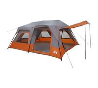 Cortina instantánea para 10 personas, gris y naranja, 438 x 310 x 200 cm | Poliéster 185T con revestimiento de poliuretano, marco de fibra de vidrio, 8 cuerdas de anclaje, 14 piquetas