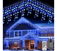 Cortina Luces Navidad Exterior 10M - 280 LED Impermeable Luz Natal Exterior con 8 Modos Función de Memoria Temporizador Guirnalda Navidad Exteriores para Balcon Jardín Fiestas Azul Blanco