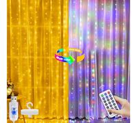 Cortina Luminosa 3 x 3 m, 300 LED Cadena de Luces Interiores Regulable Blanco Cálido/Multicolor con 12 Modos Mando a Distancia Temporizador para Habitaciones Paredes Fiestas Decoración Navideña