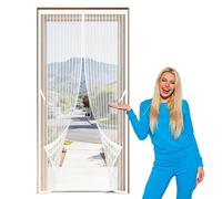 Cortina Magnética 110 x 180 cm Fácil de Instalar, No Requiere Herramientas Puerta de Malla Magnética Resistente a La Rotura para Balcón Puerta Corredera de Patio, Blanco