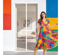 Cortina Magnética 114 x 232 cm Imanes para Un Autocierre Cortinas Mosquiteras Puertas No Requiere Herramientas, Fácil de Instalar para Puerta Del Balcón, Puerta Patio, Blanco