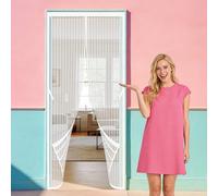 Cortina Magnética 117 x 281 cm Cierre Magnético de Arriba a Abajo Rede Mosquito Porta Magnética Resistente para Puertas de Patio y Balconeras, Blanco