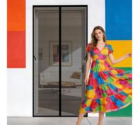 Cortina Magnética 119 x 206 cm Imanes para Un Autocierre Cortinas Mosquiteras Puertas No Requiere Herramientas, Fácil de Instalar para Puerta Del Balcón, Puerta Patio, Negro