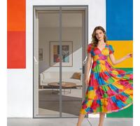 Cortina Magnética 128 x 222 cm Imanes para Un Autocierre Cortinas Mosquiteras Puertas No Requiere Herramientas, Fácil de Instalar para Puerta Del Balcón, Puerta Patio, Gris