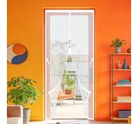 Cortina Magnética 60 x 194 cm Se Cierra Automáticamente Cortinas Antimosquitos Puertas Exteriores Resistente a La Rotura, Resistente para Puertas de Balcón O Terraza, Blanco