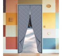 Cortina Magnética 61 x 212 cm con Térmica y Aislante Cortina de Puerta Aislante Termica con Cinta Adhesiva para Patio Balcón Terraza, gris plata