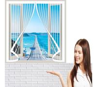 Cortina Magnética 85 x 101 cm Fibra de Vidrio Pantalla de Ventana Magnética Adiós a Los Mosquitos Mantiene La Circulación de Aire Fresco, Blanco