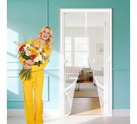 Cortina Magnética 91 x 185 cm Varios Tallas Mosquitero Magnético Puerta Resistente a La Rotura para Balcón Salón Dormitorio Puerta de Patio, Blanco