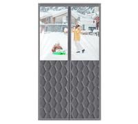 Cortina magnética para puerta con aislamiento térmico y ventana transparente, resistente al viento, burlete para el hogar, tienda y almacén, tela Oxford gruesa, instalación autoadhesiva (gris) (110 x