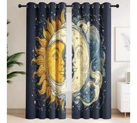 Cortina mística celestial para dormitorio, cortinas opacas con ojales para oscurecer la habitación, símbolo de sol y luna, tratamiento de ventana para sala de estar, 46 x 54 pulgadas de largo, 2
