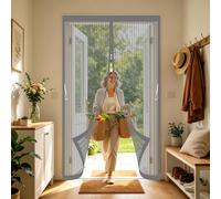 Cortina Mosquitera 109 x 216 cm Poliéster Resistente, con Ganchos, Silenciosa y Automática Mosquitera Imantada Puerta Malla Ultrafina Antimosquitos para Salón, Balcón, Gris