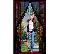 Cortina Mosquitera 130 x 160 cm Mantiene El Aire Fresco Dentro y Los Bichos Fuera, Cinta Mágica, Imanes Cierre Automático, Cortinas Antimoscas Puerta, Cortina de Malla para Balcón/Patio, Negro