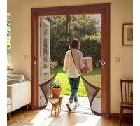 Cortina Mosquitera 140 x 165 cm Poliéster Resistente, con Ganchos, Silenciosa y Automática Mosquitera para Puerta Mosquiteras Magneticas para Puertas para Cocina, Comedor, Marrón