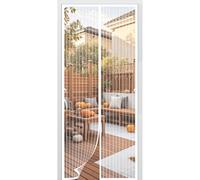 Cortina Mosquitera 145 x 160 cm Puerta de Malla Magnética Cierre Automático de Arriba a Abajo, Mantiene El Aire Fresco Dentro y Los Bichos Fuera, para Patio Balcón, Blanco