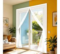 Cortina Mosquitera 145 x 200 cm Puerta de Malla Magnética Cierre Automático con Imanes Poderosos & Cinta Mágica, Mantiene El Aire Fresco en El Interior, para Patio Balcón, Blanco
