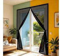 Cortina Mosquitera 170 x 190 cm Puerta de Malla Magnética Cierre Automático con Imanes Poderosos & Cinta Mágica, Mantiene El Aire Fresco en El Interior, para Patio Balcón, Negro