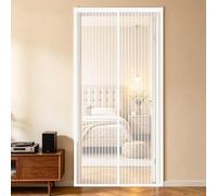 Cortina Mosquitera 84 x 222 cm Poliéster Resistente, con Ganchos, Silenciosa y Automática Cortinas Mosquitera Puerta Magnetica Exterior Insectos para Salón, Balcón, Blanco