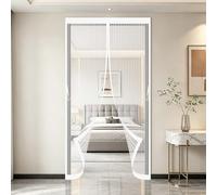 Cortina Mosquitera 90 x 200 cm Poliéster Resistente, con Ganchos, Silenciosa y Automática Mosquitera para Puerta Mosquiteras Magneticas para Puertas para Salón, Balcón, Blanco