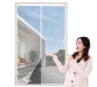 Cortina Mosquitera Magnetica 130 x 160 cm Contra Respirable, con Imanes Mosquiteras Magnéticas Fácil de Instalar, Antimosquitos, Malla Fina para Garaje O Patio, Blanco