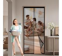 Cortina Mosquitera Magnetica 142 x 246 cm Antimosquitos, sin Taladrar Antimosquitos Imantada Fácil Instalación con Cinta Mágica para Salón Balcón Corredor Cocina, Negro