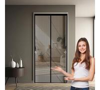 Cortina Mosquitera Magnetica 177 x 180 cm Contra Respirable, con Imanes Mosquitera para Puerta Fácil Instalación, Mantiene El Aire Fresco para Puerta Doble Balcón, Negro