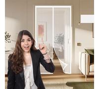 Cortina Mosquitera Magnetica 91 x 212 cm Cierre Automático, sin Taladrar Cortina Mosquitera Magnética Fácil Instalación, Mantiene El Aire Fresco para Puerta Doble Balcón, Blanco