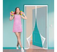 Cortina Mosquitera Magnética para Puertas 191 x 202 cm Se Cierra Automáticamente Cortinas Antimoscas Puerta Exterior para Balcón Puerta Corredera de Patio, Blanco