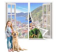Cortina Mosquitera Magnetica Ventana 147 x 143 cm sin Taladrar Pantalla Contra Insectos Sellado Automaticamente para Ventanas de Puertas de Cortina, Blanco