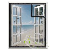 Cortina Mosquitera para Ventanas, 110x170cm Negro Modelo Autoadhesivo con Gancho y Bucle, Malla Fina Antimosquitos, Fácil Instalación Sin Herramientas, Para Exterior