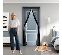 Cortina Mosquitera Puerta 130 x 160 cm Transpirables Antimosquitos, Sin Taladros, Magnético Automático, Con Velcra, Puerta de Malla Corredera para Ventanas y Balcón, Negro