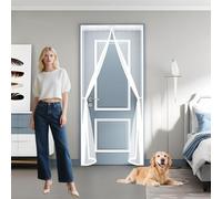 Cortina Mosquitera Puerta 90 x 165 cm Transpirables Antimosquitos, Sin Taladros, Magnético Automático, Con Velcra, Puerta de Malla Corredera para Ventanas y Balcón, Blanco