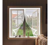 Cortina Mosquitera Puerta Exterior 144 x 127 cm Imanes Más Fuertes, Protección Contra Insectos, sin Taladrar Cortina Mosquiteras Magnética para Correderas, Garaje O Patio, Blanco