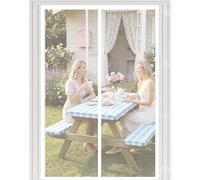 Cortina Mosquitera Puerta Exterior 210 x 197 cm Magnético Automático, Taladrar Fácil de Instalar Mantiene, Antimosquitos, Mosquitero Magnético para Puerta para Balcón, Blanco