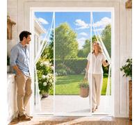 Cortina Mosquitera Puerta Exterior Doble 250x260cm Sin taladrar, sin herramientas, instalación en minutos para puertas dobles para Solución elegante separar ambientes interiores y exteriores Blanco