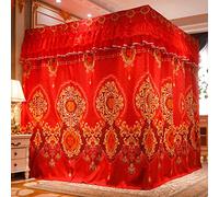 Cortina mosquitera y dosel de cama de 4 postes de esquina, color rojo, 2 en 1 para niñas, mujeres y niños, elegante decoración de boda y dormitorio (tamaño King)