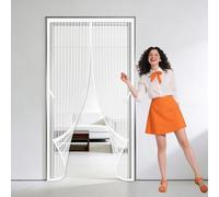 Cortina Mosquiteras para Puerta 118 x 252 cm Cierre Magnético de Arriba a Abajo Cortinas Puertas Exteriores Resistente a La Rotura para Puertas de Salón Balcón Corredor, Blanco