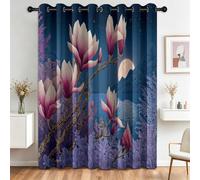 Cortina oculta botánica con botón de flor Magnolia rosa, cortina térmica, aislante antifrío, 91,5 x 214 cm (2 paneles), arte fantástico ocupante cortinas interiores con ojales para dormitorio salón