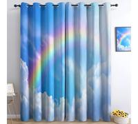 Cortina Opaca 140x250 cm Arcoíris Cortinas Salon Modernas 2 Piezas 3D Cielo Azul y Nubes Blancas Cortinas Termicas Aislantes Frio Y Calor con Ojales para Dortmitorio Matrimonio B.2507