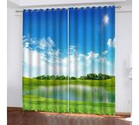 Cortina Opaca 140x250 cm Cielo Azul y Nubes Blancas Cortinas Salon Modernas 2 Piezas 3D Pastoral Cortinas Termicas Aislantes Frio Y Calor con Ojales para Dortmitorio Matrimonio B.2131