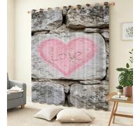 Cortina Opaca 140x250 cm Corazón Rosa Cortinas Salon Modernas 2 Piezas 3D Muro de Piedra Cortinas Termicas Aislantes Frio Y Calor con Ojales para Dortmitorio Matrimonio C.1052