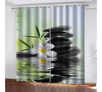 Cortina Opaca 140x250 cm Piedras Negras y Orquídeas Cortinas Salon Modernas 2 Piezas 3D Meditación en un SPA Cortinas Termicas Aislantes Frio Y Calor con Ojales para Dortmitorio Matrimonio B.1674