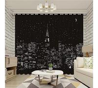 Cortina Opaca 3D Luz De Las Estrellas De La Ciudad Negra Dormitorio con Estampado De Oscurecimiento De Habitación para Niños, Niñas, Cortinas Térmic