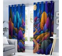 Cortina Opaca Árboles Senderos Ilustraciones De Cuentos De Hadas para Dormitorio Sala de Estar, Cortinas Estampadas 140An x 260Al cm (2 Paneles) Cortinas con Ojales, Vistoso Cortina Aislante Térmica