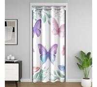 Cortina opaca con diseño de mariposas en acuarela para niños, romántica floral botánica, diseño de animales salvajes, decoración de dormitorio, puerta, sala de estar, color morado, verde y azul, 1