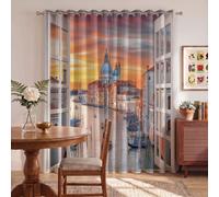 Cortina Opaca Gran Canal De Venecia Puesta De Sol Para Ventana Dormitorio, Cortinas Vista Desde La Ventana De Una Ciudad Europea Opacas Termicas Aislantes Frio Y Calor Para Sala De Estar, 117 x 137 cm