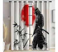 Cortina Opaca Luz con Ojales Estilo Japonés Guerreros Tradicionales Estampada para Sala de Estar Dormitorio Cocina decoración 140An x 225Al cm (2 Paneles) Cortinas térmicas de Microfibra Interiores