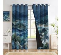 Cortina Opaca Paisaje Natural Montaña Mar con Ojales 140 X 240 Cm 2 Piezas Cortinas Térmicas Aislantes Paisaje Abstracto Acuarela Decoración Ventanas para Dormotorio Habitacion Salon