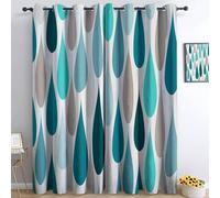 Cortina Opaca para Habitación Geométrico Verde Azulado Gotas De Agua de Estampada con Ojales, Cortinas de Aislamiento Térmico Impresas Realismo para Sala de Estar, 2 Piezas 91.5An x 214Al cm